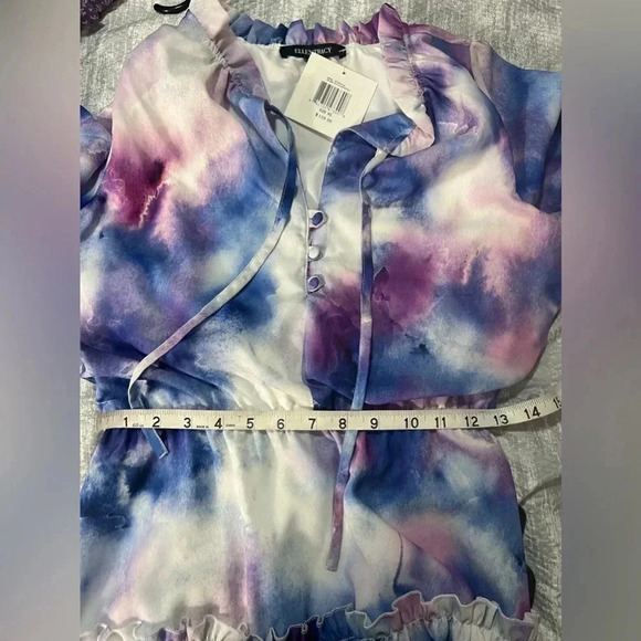 ELLEN TRACY DRESS BLUE & PURPLE PASTELS BOHEMIAN RUFFLES  LONG SLEEVES SIZE XS - Picture 6 of 10